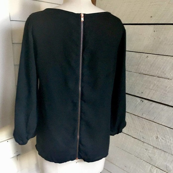 60s Black sheer chiffon blouse long sleeves zipper - Picture 4 of 6